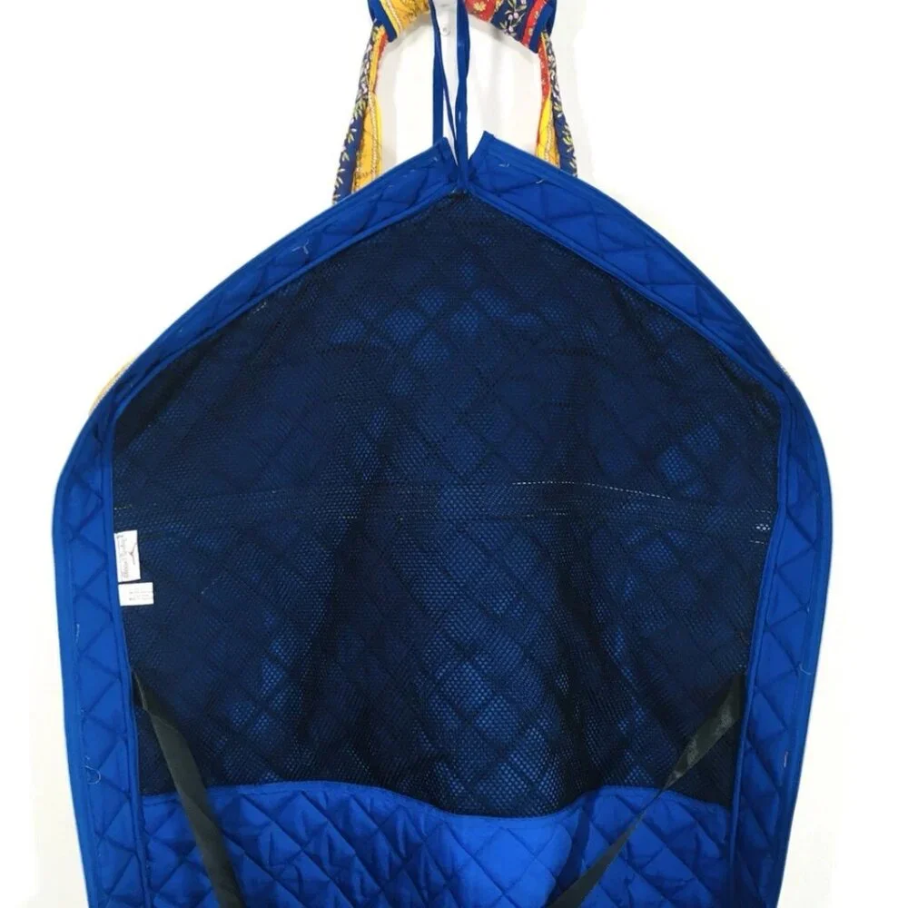 Vintage Cotton Quilted Hanging Garment Bag 48x25 Indonesia Blue Interior